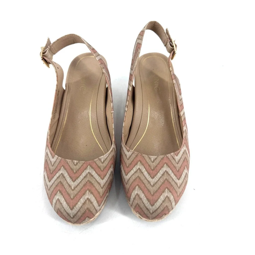 Vionic Coralina Wedge Sandals Womens 10 Blush‎ Pink Chevron Espadrille Boho Chic